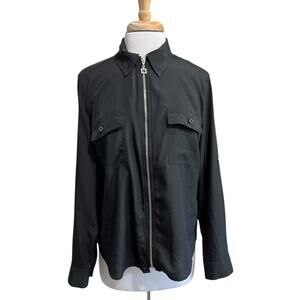 Premise Studio Women's L Black Full Zip Blouse Roll Tab Sleeve Goth Steampunk